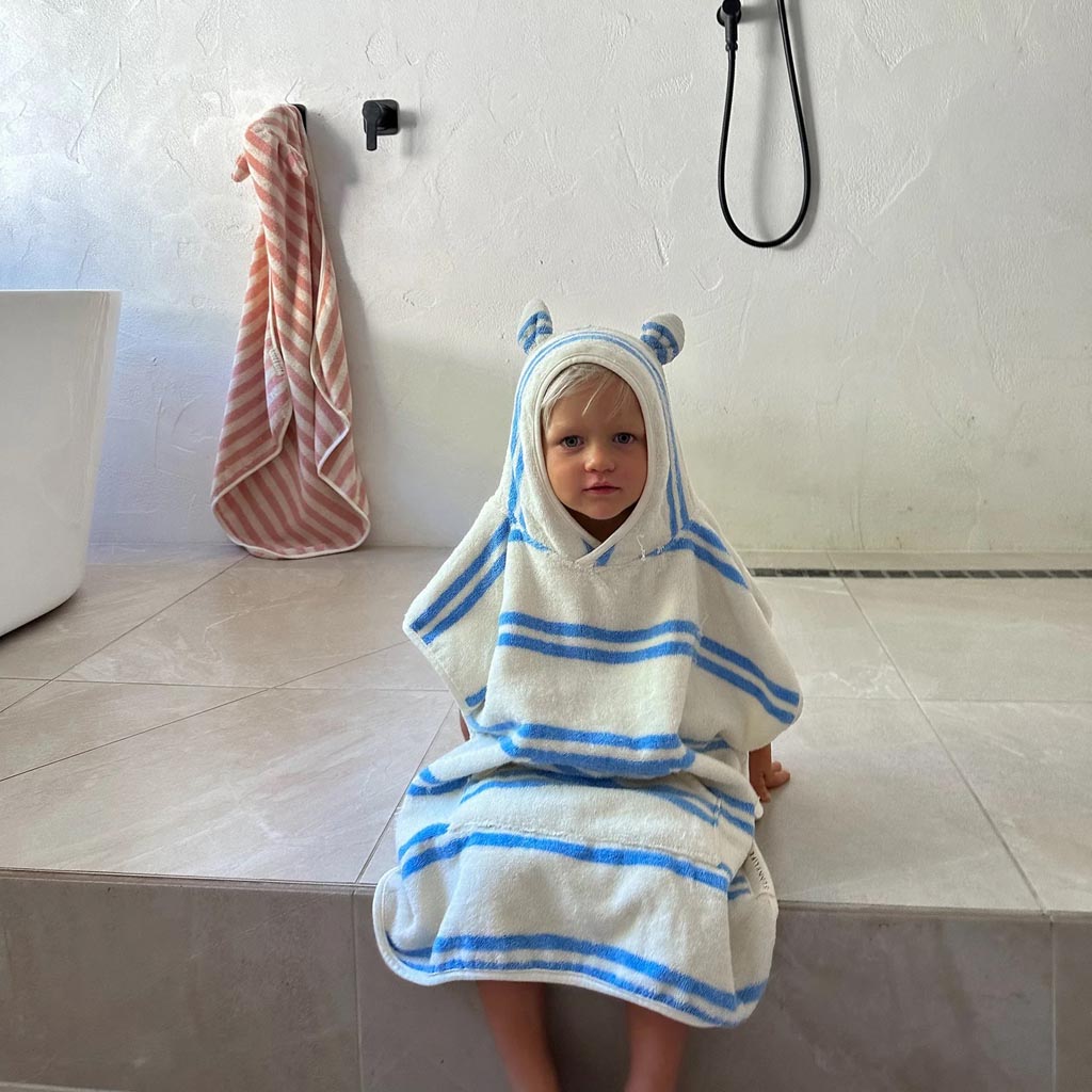 SunnyLife | Kids Character Hooded Towel Sammy the Seagull Blue Stripe