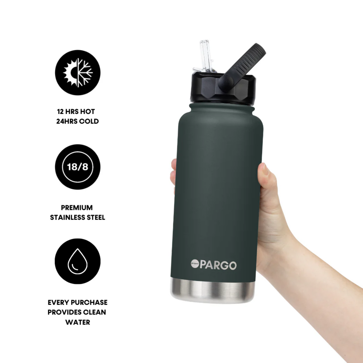 PARGO | 950ml Sports Bottle - BBQ Charcoal