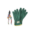 The image shows a gardening set consisting of a pair of secateurs and gloves, placed on a wooden surface. The secateurs, which are used for pruning plants, have a sleek design with a metallic finish and ergonomic handles. The gloves are designed for gardening, featuring a floral pattern that adds a touch of style. They appear to be made of a durable material suitable for protecting hands while working with plants. The overall presentation of the set suggests it is both functional and aesthetically pleasing,