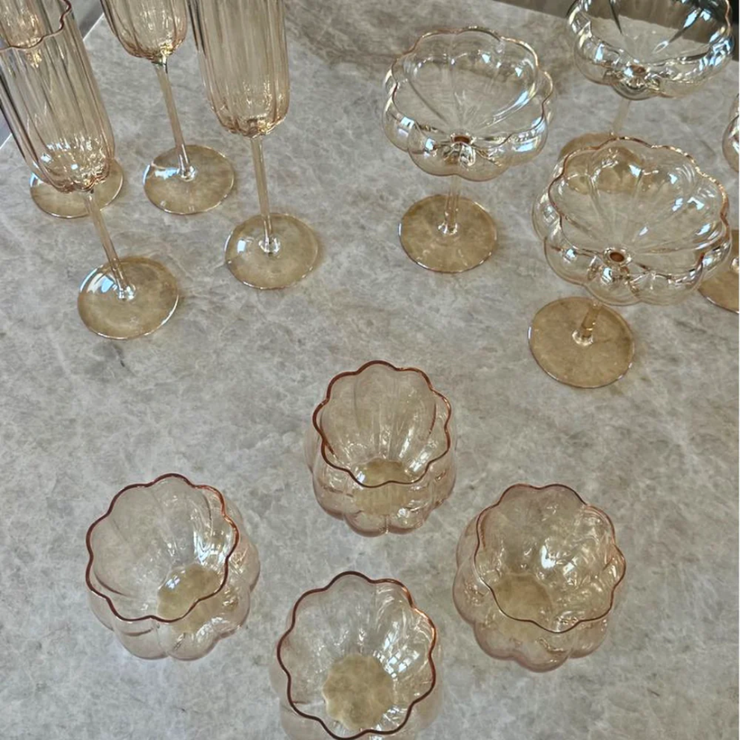 Petal Stemless Glass- Light Amber- Set of 4