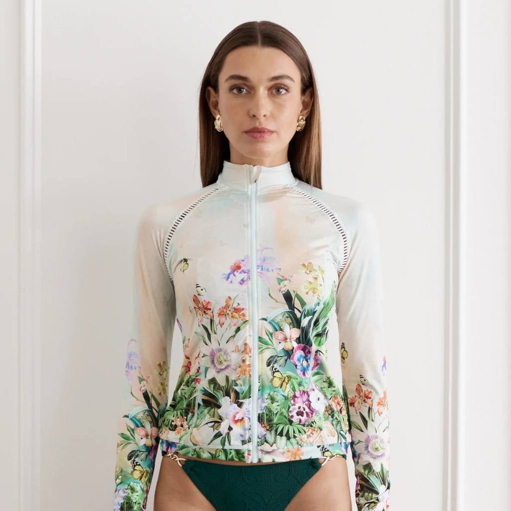 Aqua Blue | Hayley Rash Guard White Floral - Cove. Beach Essentials