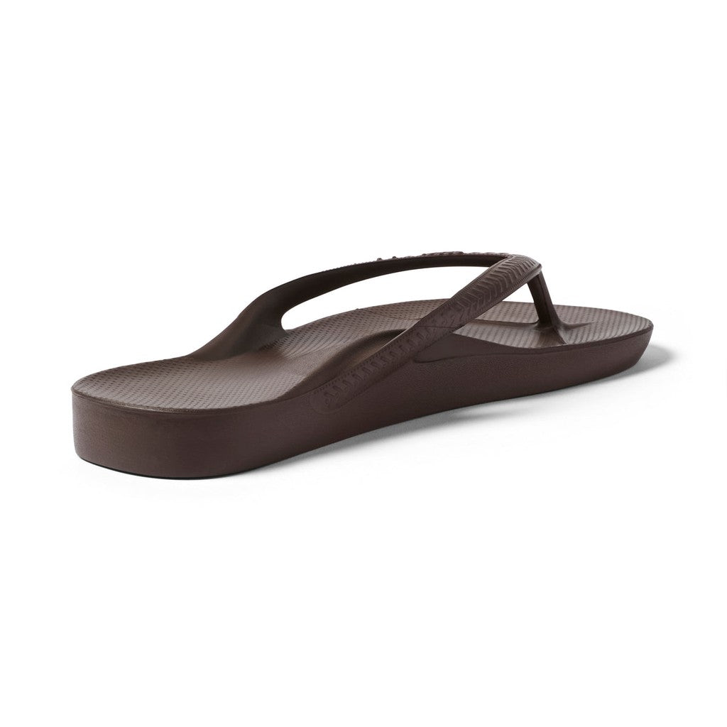 Archies Support Jandals in Chocolate Brown, side view showing the arch