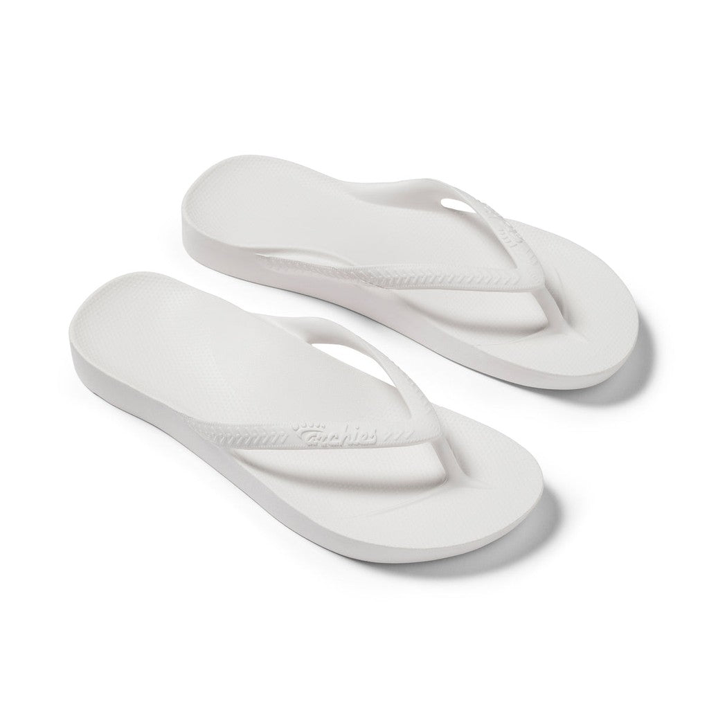 Archies Support Jandals in White, pair at an angle