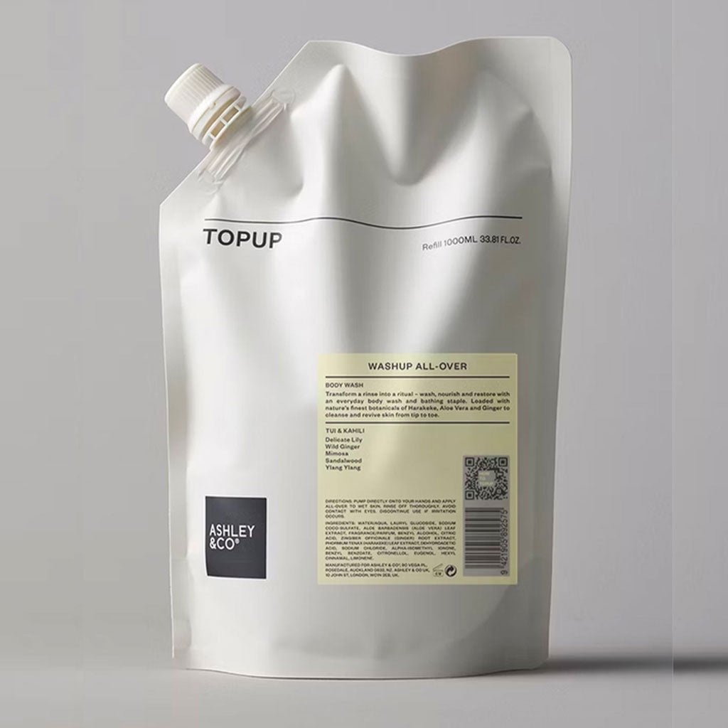 Ashley & Co | WashUp All Over Body Wash Topup - Tui & Kahili 1 Litre - Cove. Beach Essentials