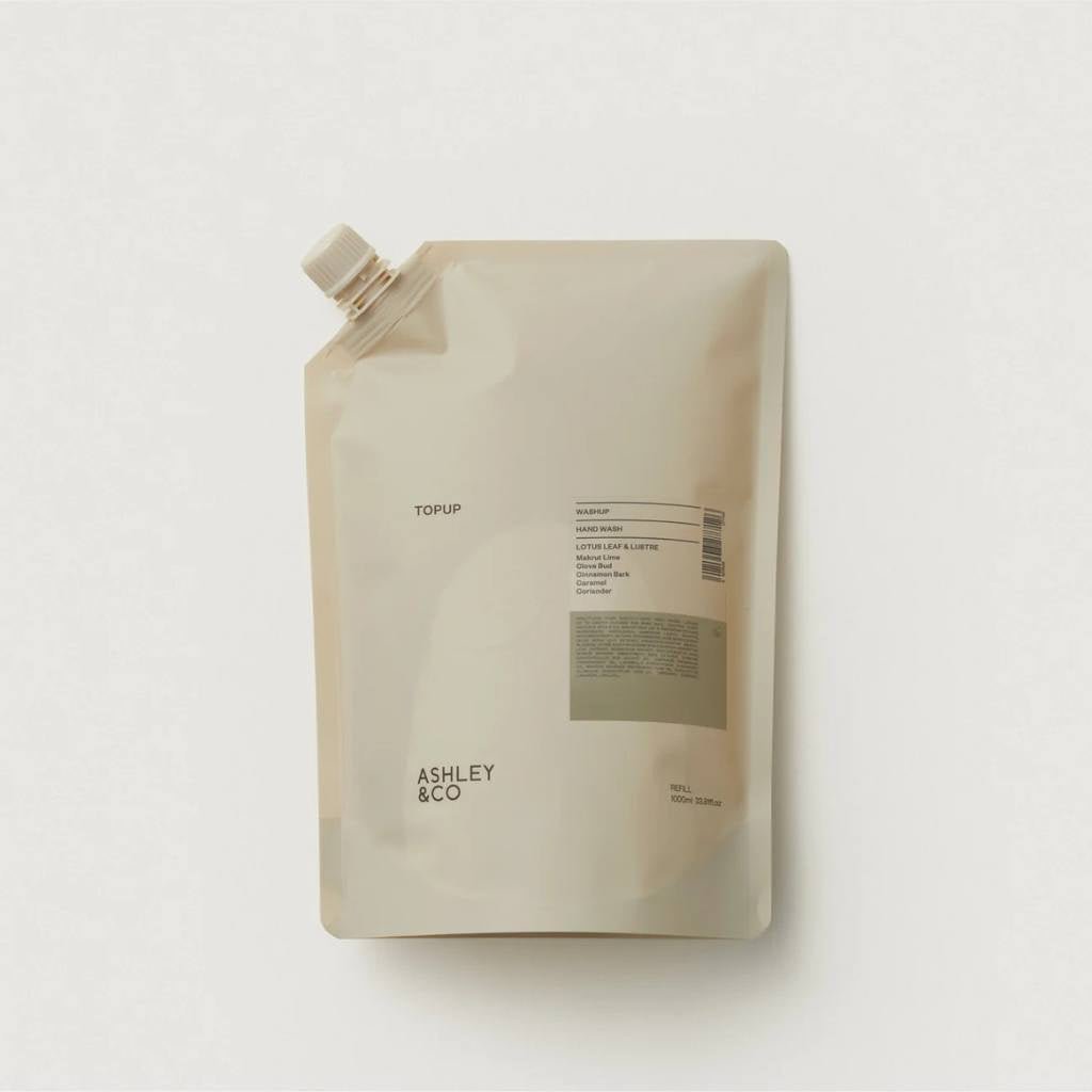Ashley & Co | WashUp Topup - Lotus Leaf & Lustre 1 Litre - Cove. Beach Essentials
