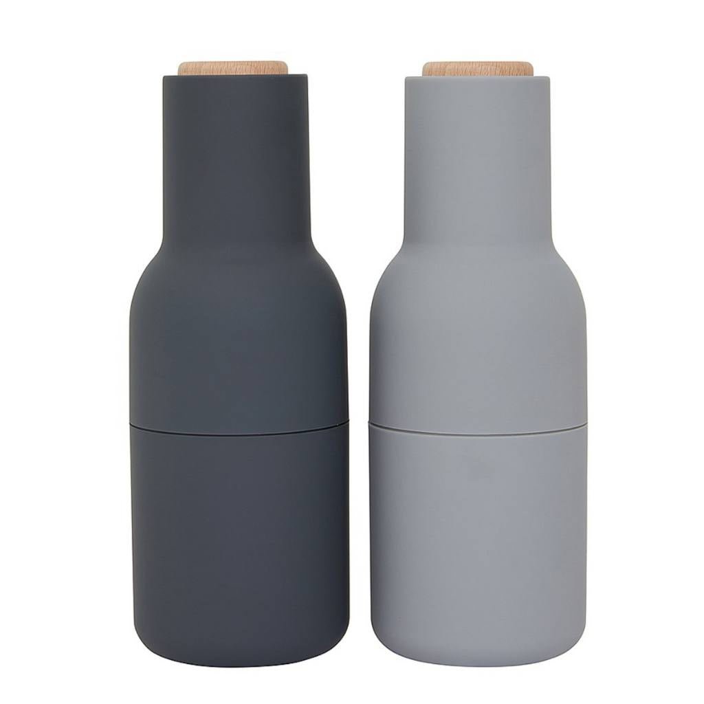 Audo Salt & Pepper Bottle Grinder - Cool Grey w. Beech Lid, 2 Pack - Cove. Beach Essentials