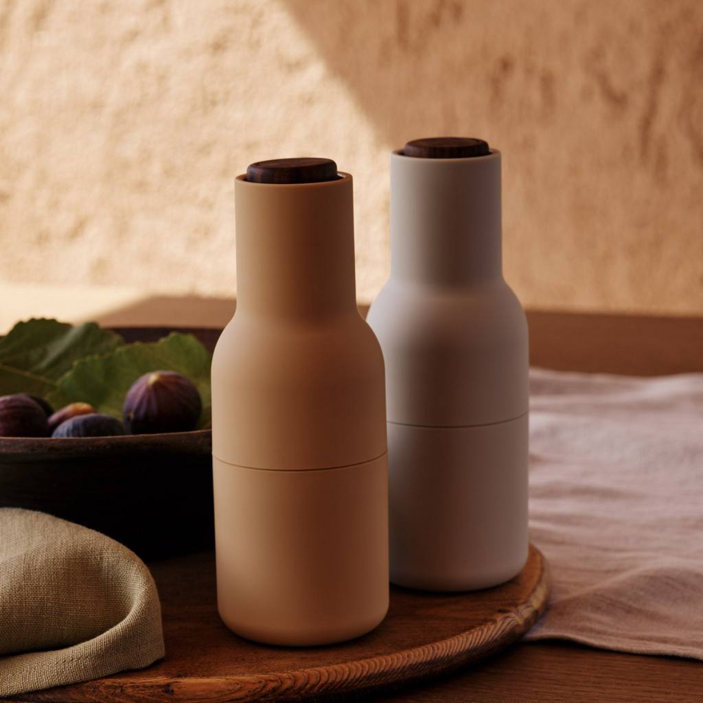 Audo Salt & Pepper Bottle Grinder - Nudes w. Walnut Lid, 2 Pack - Cove. Beach Essentials