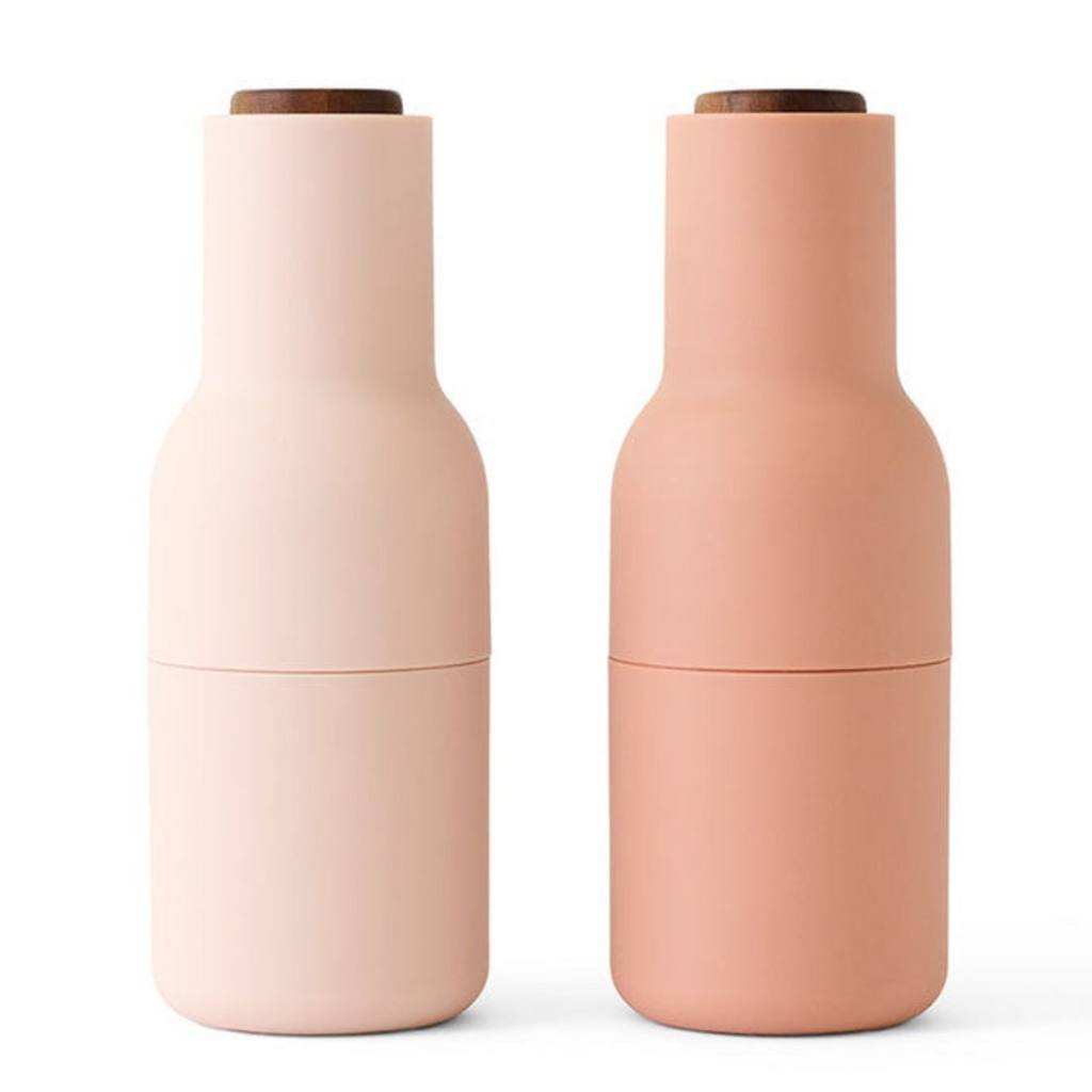 Audo Salt & Pepper Bottle Grinder - Nudes w. Walnut Lid, 2 Pack - Cove. Beach Essentials