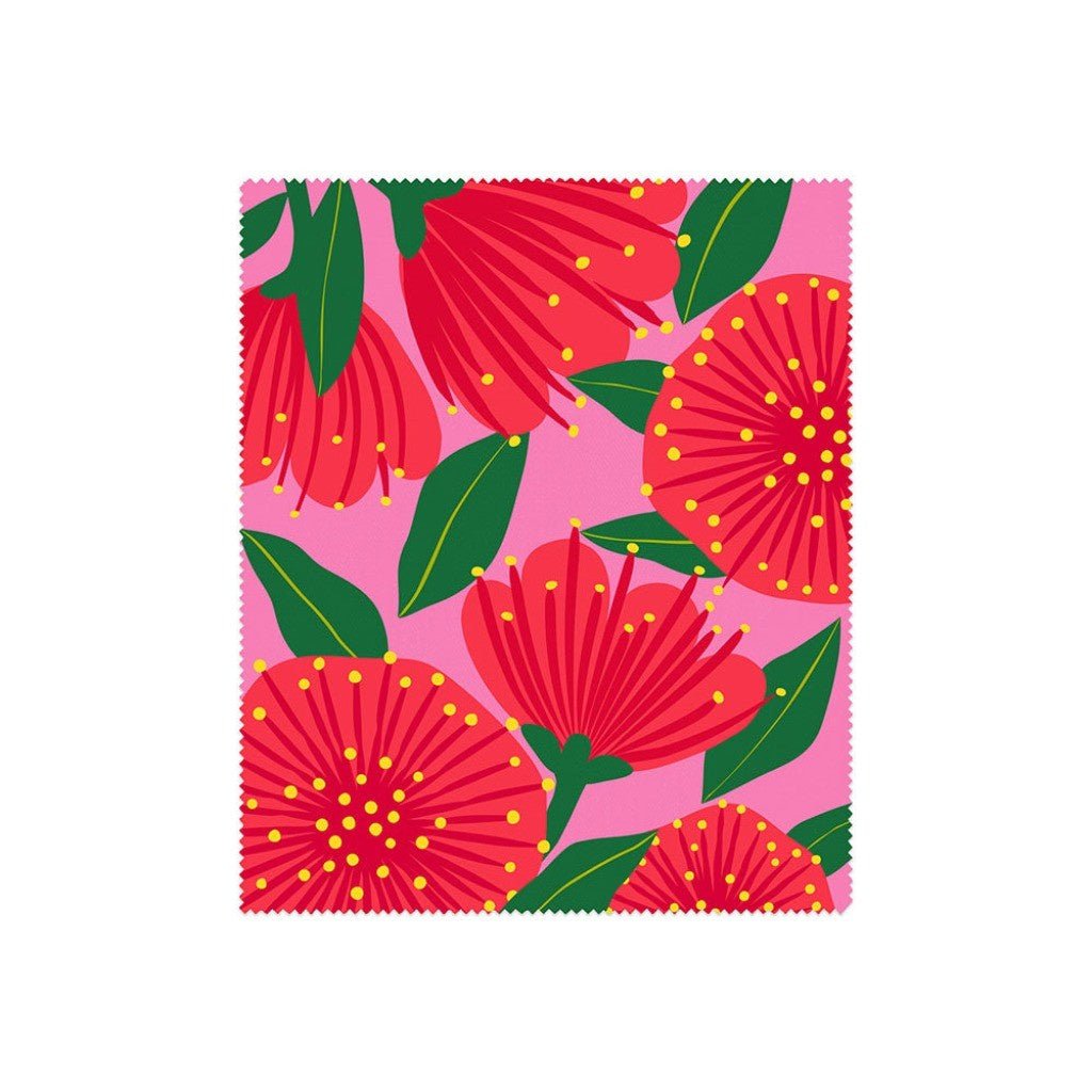 Bright Botanical Pink Pohutukawa Lens Cloth - Cove. Beach Essentials