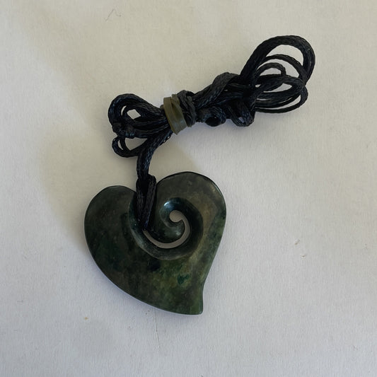 NZ Greenstone Pendant Heart Koru 35mm