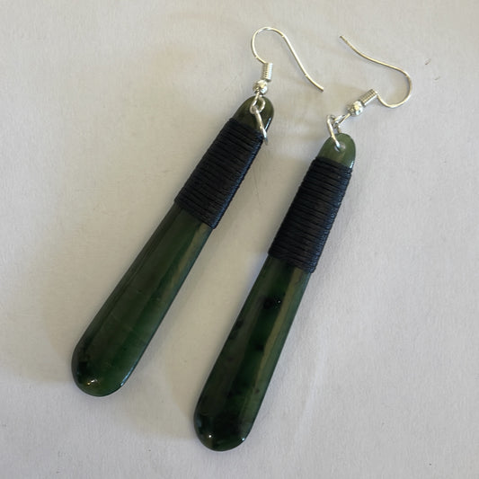 NZ Greenstone Earrings 70mm W/Binding