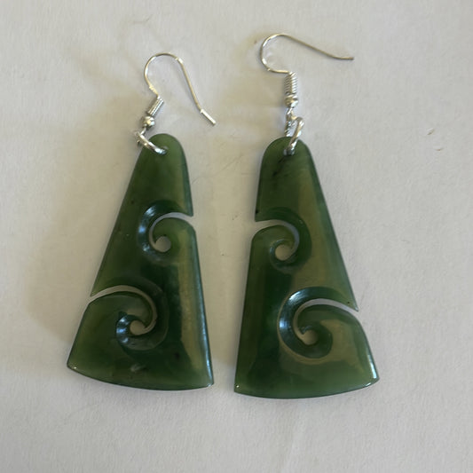 NZ Greenstone Earrings Triangle 50mm