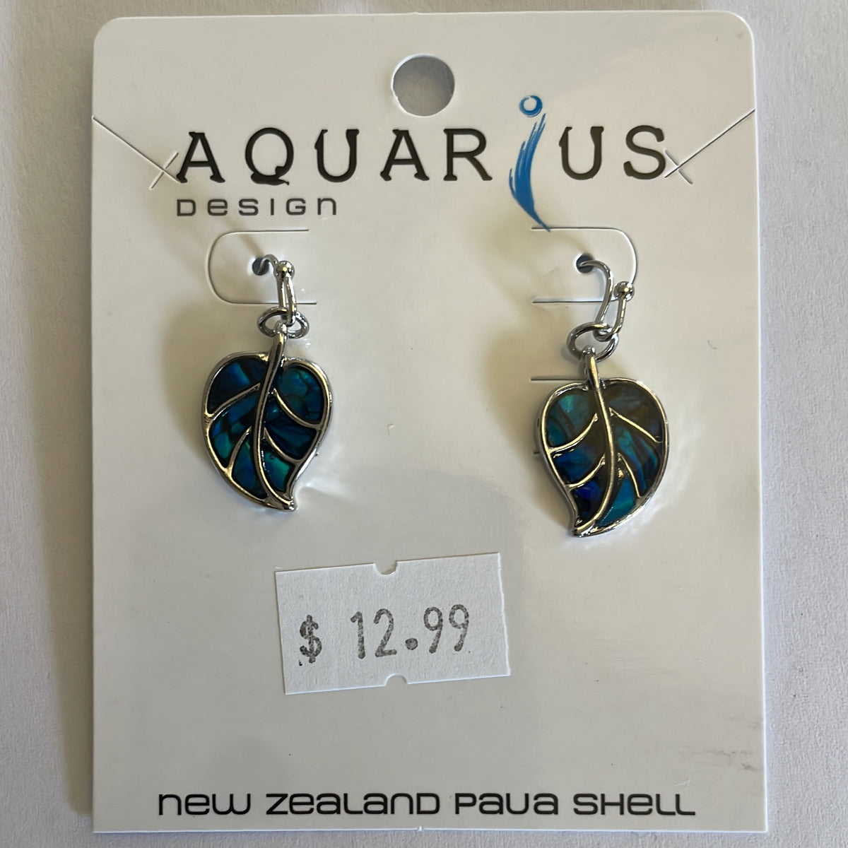 Aquarius Blue Paua Leaf Hook Earrings