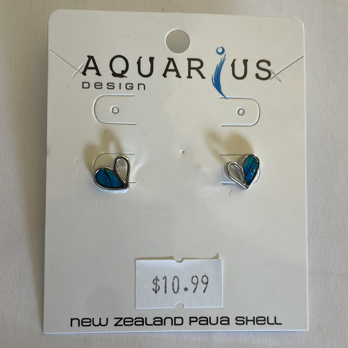 Aquarius Blue Paua Half Heart Earrings