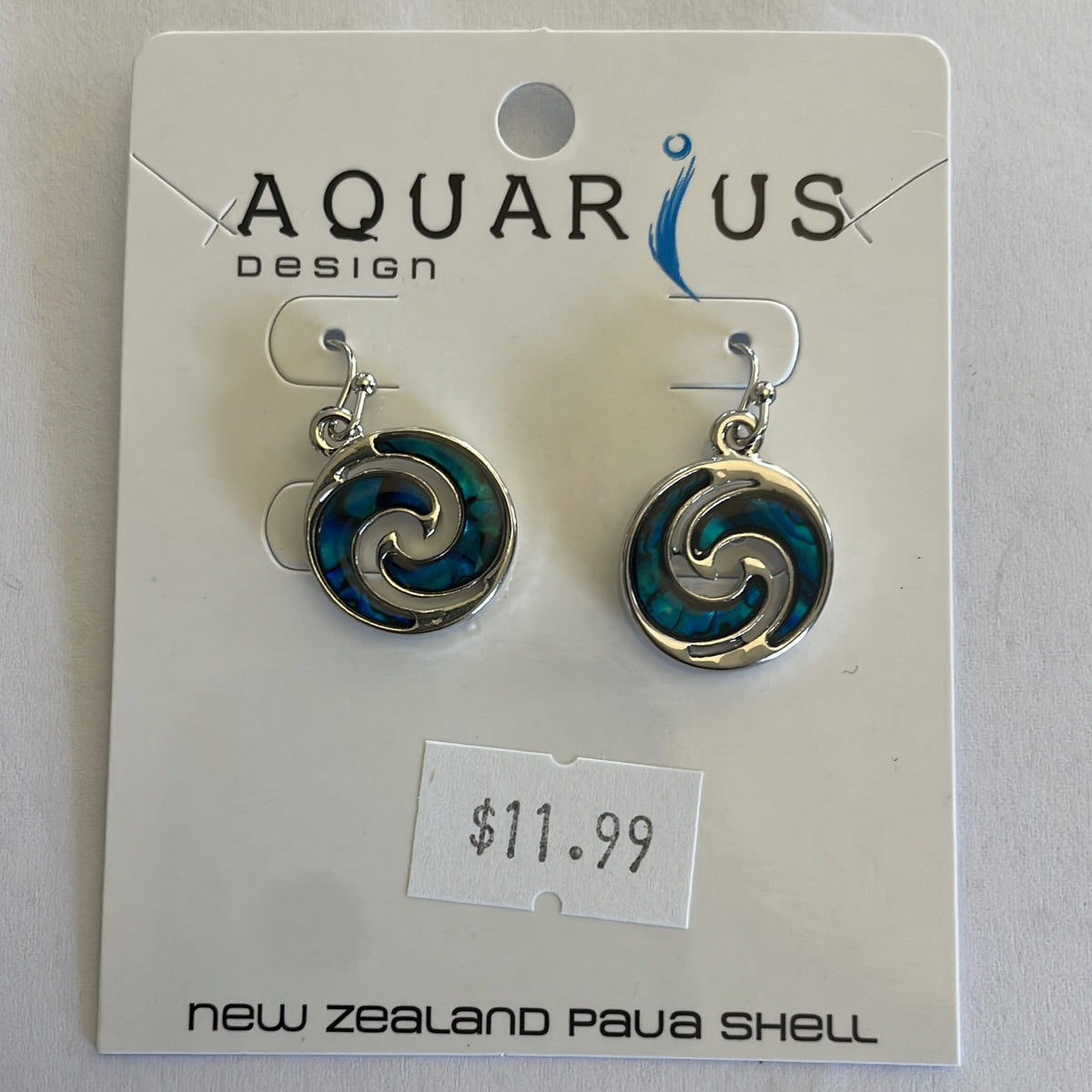 Aquarius Blue Paua Round Wave hook Earring