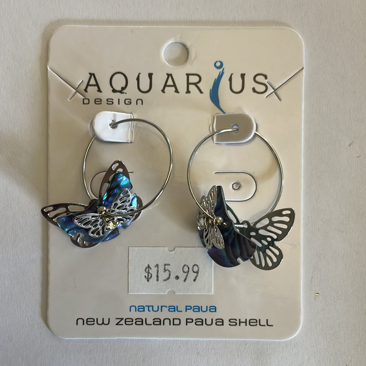 Aquarius Paua Multi Butterfly Hoop Earrings