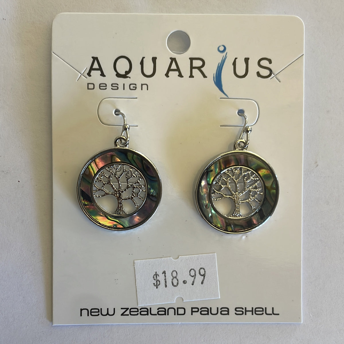 Aquarius Natural Paua Kauri Tree Ring Earring