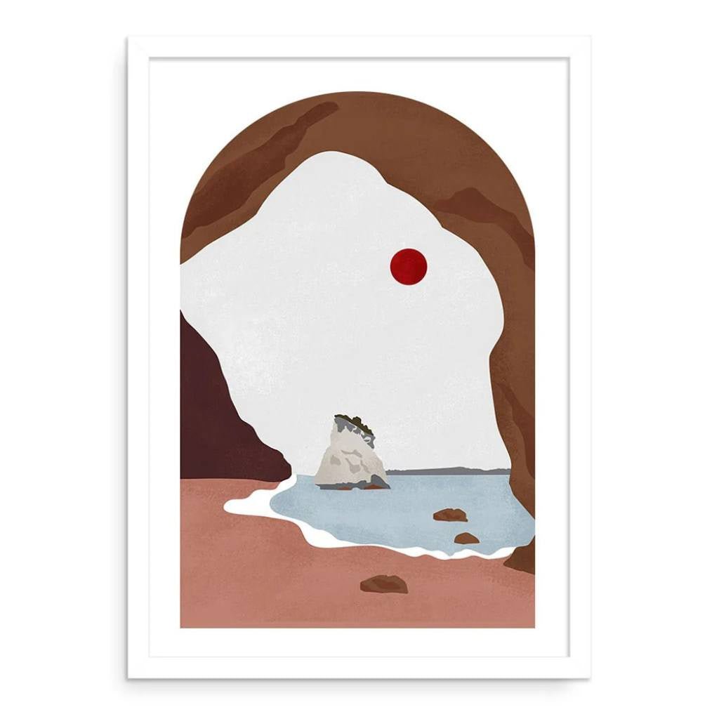 Cathedral Cove Landmark A2 Print - Framed Natural - Cove. Beach Essentials