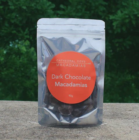 Cathedral Cove Macadamias | 90g Dark Chocolate Coated Macadamias - Cove. Beach Essentials
