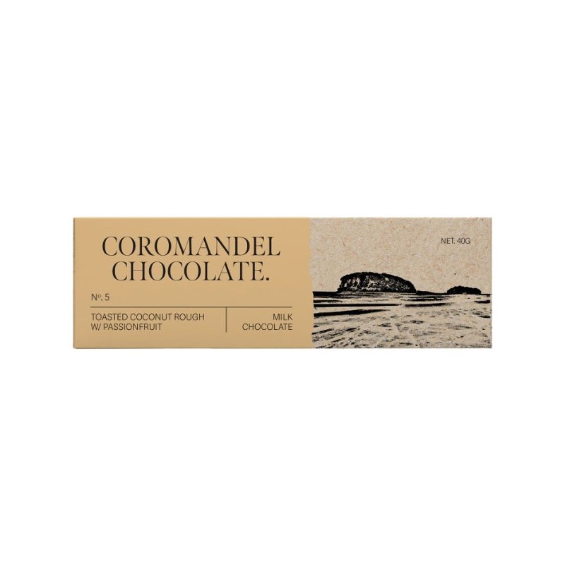 Coromandel Chocolate | 30g Mini Milk Toasted Coconut Rough & Passionfruit - Cove. Beach Essentials