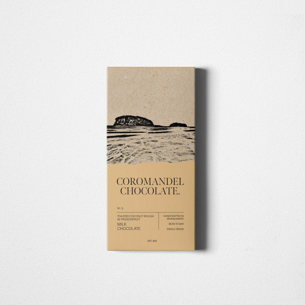 Coromandel Chocolate | 80g Toasted Coconut Rough W/ Passionfruit - Cove. Beach Essentials