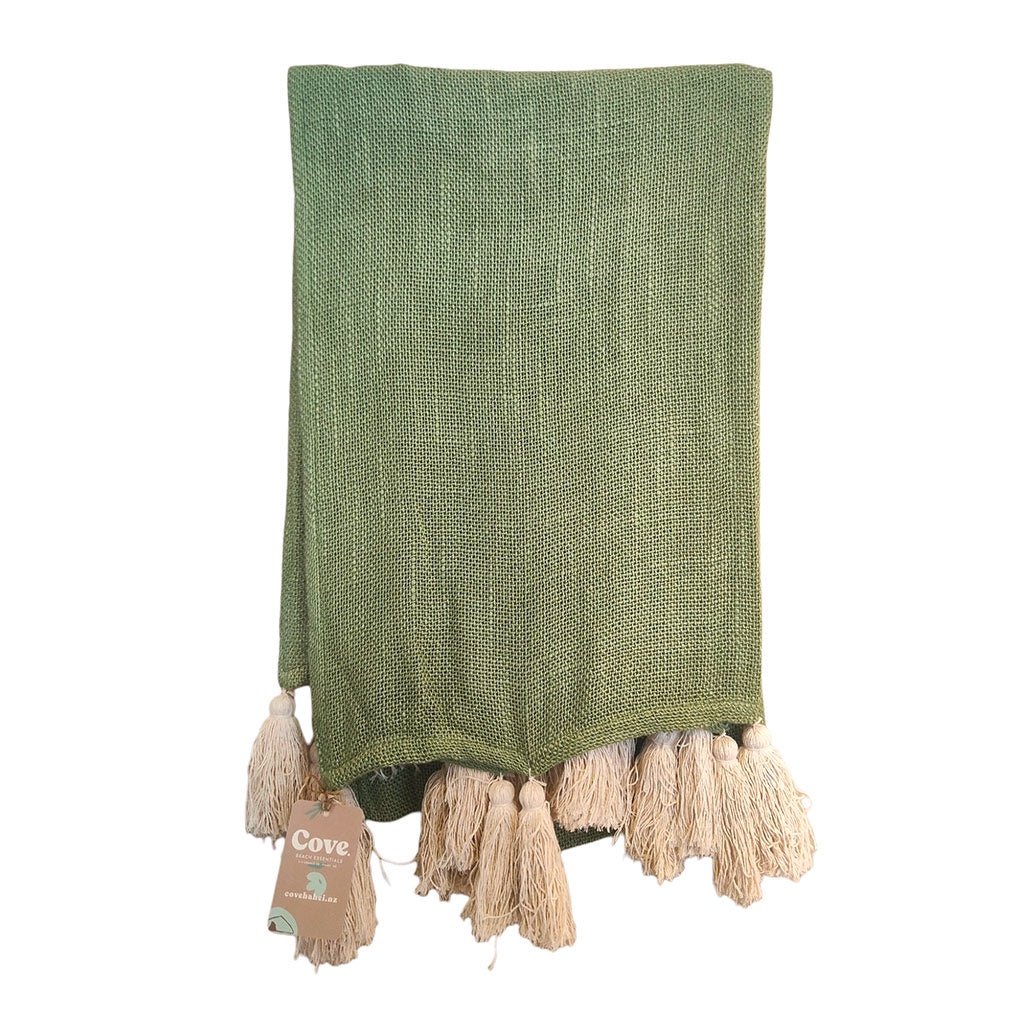 Cove Cotton Tassel Throw - Sage - Cove. Beach Essentials