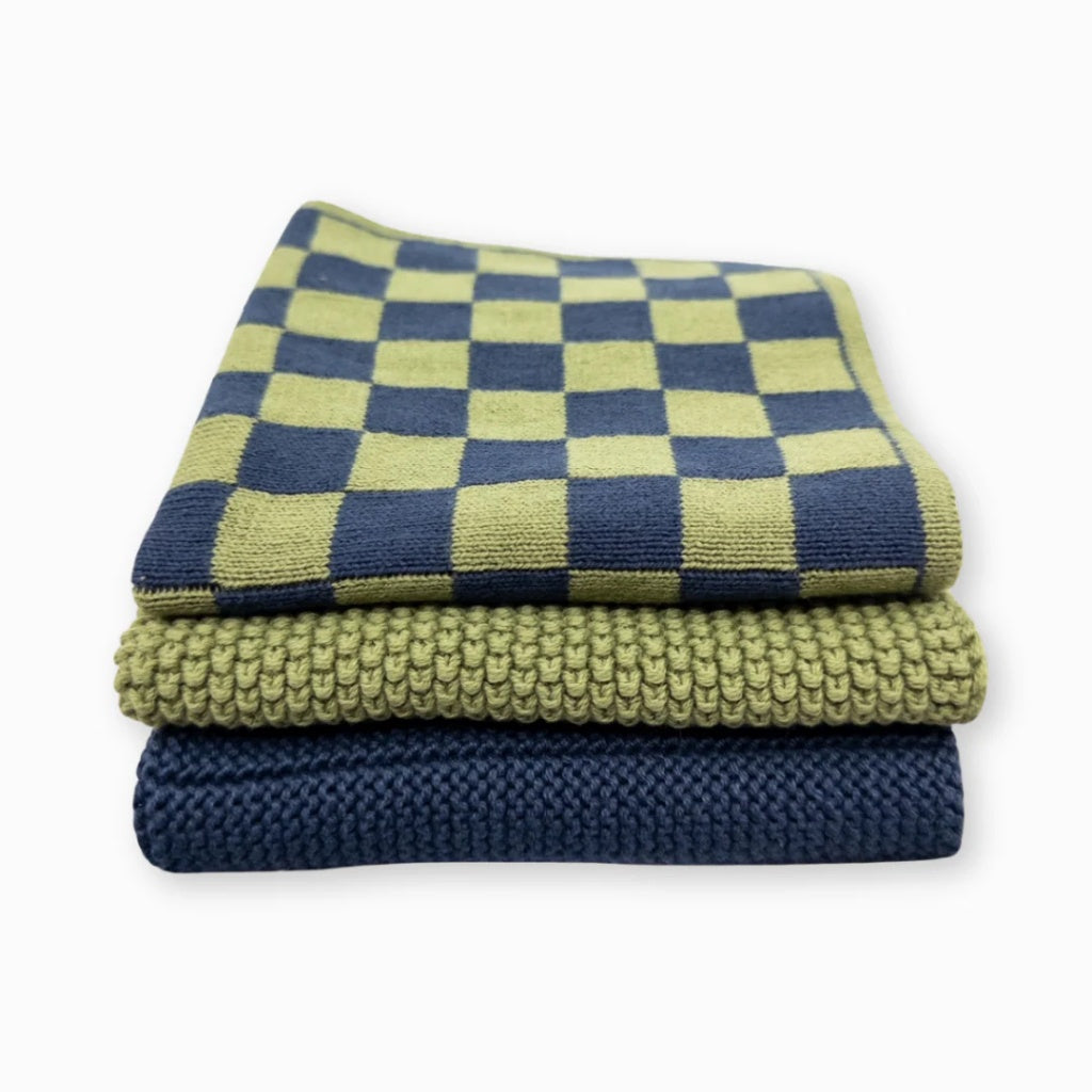 Ecovask | Dishcloth 3pk - Navy Pistachio Checker