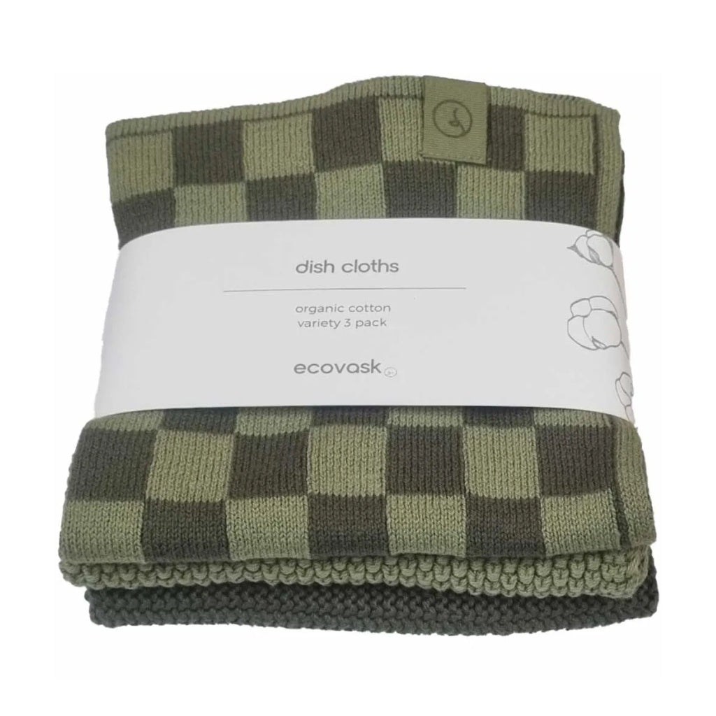 Ecovask | Dishcloth 3pk - Olive Moss Checker