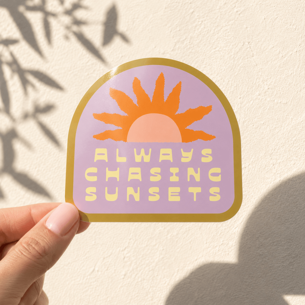 Enjoy The View | Beach sticker | Always Chasing Sunsets Glossy Vinyl Sticker - Cove. Beach Essentials
