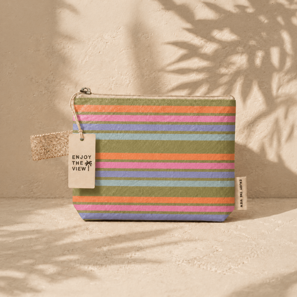 Enjoy The View | Small Pouch 22cm (8.5)" | Waterproof Bag | Retro stripe - Cove. Beach Essentials