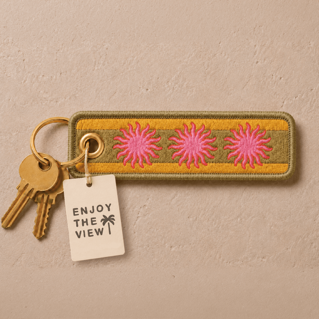 Enjoy The View | Sun Embroidered Keyring | Retro Coastal Keychain | Surf shop - Cove. Beach Essentials