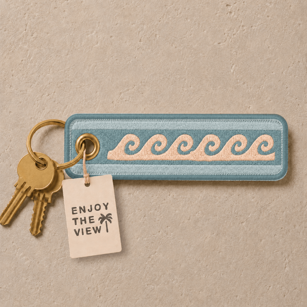 Enjoy The View | Wave Embroidered Keyring | Retro Coastal Keychain | Beach - Cove. Beach Essentials