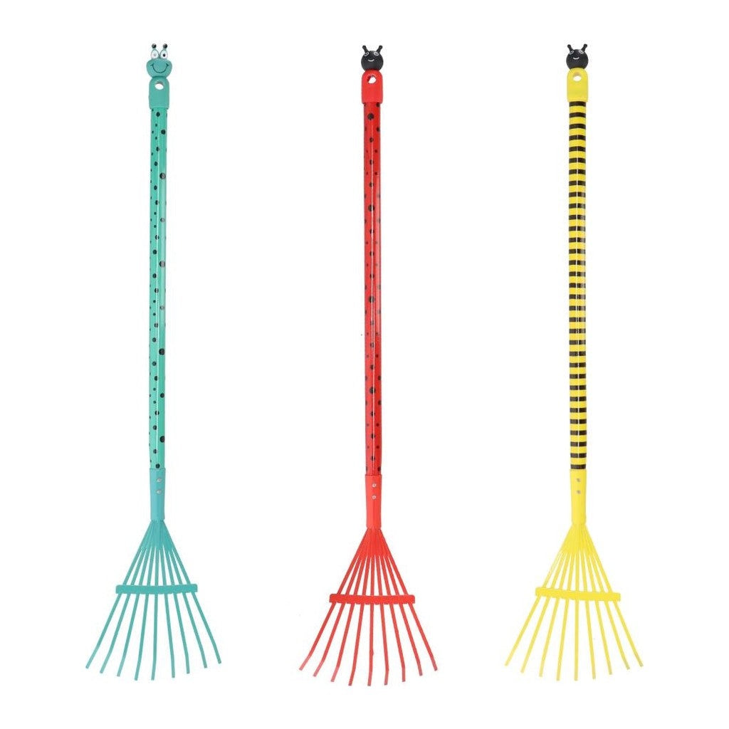 Esschert Design kids insect rakes in teal, red and yellow