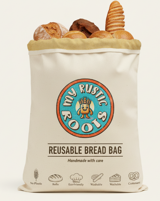 My Rustic Roots | Beeswax Lined Fold Down Reusable Bread Bag