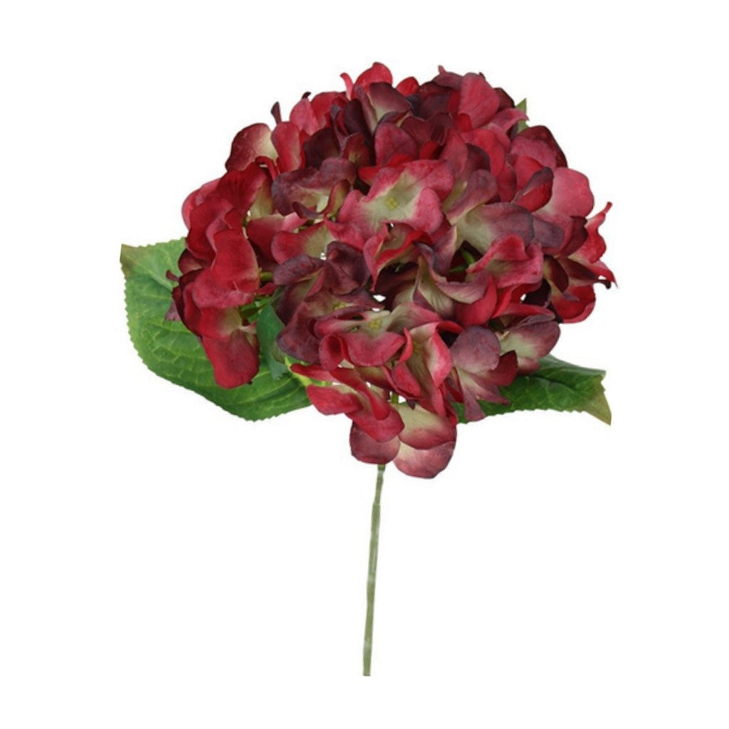 Flower Systems burgundy Elodie Real Touch hydrangea stem, artificial, on white