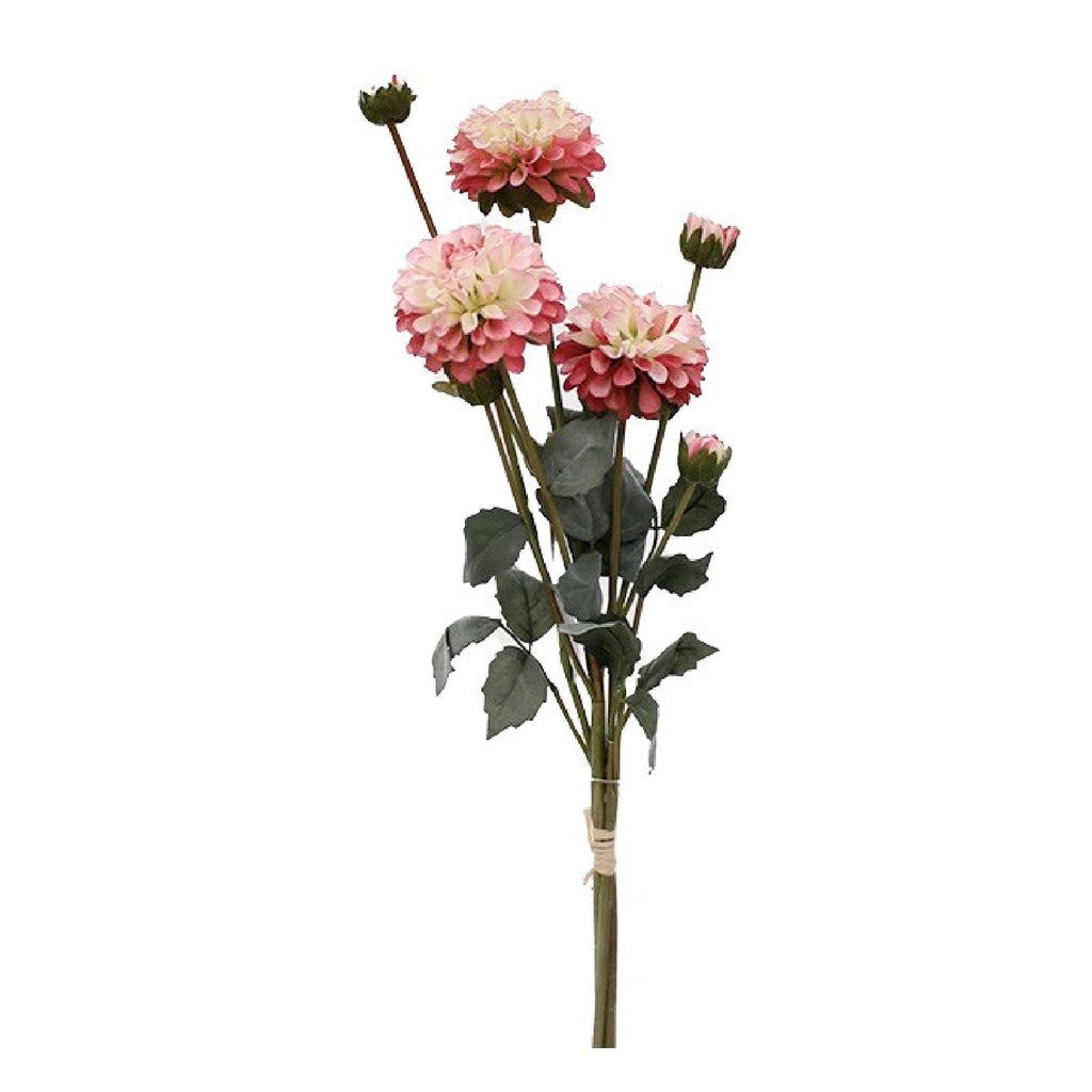 Flower Systems bundle of three pink pompon dahlia stems, artificial, on white