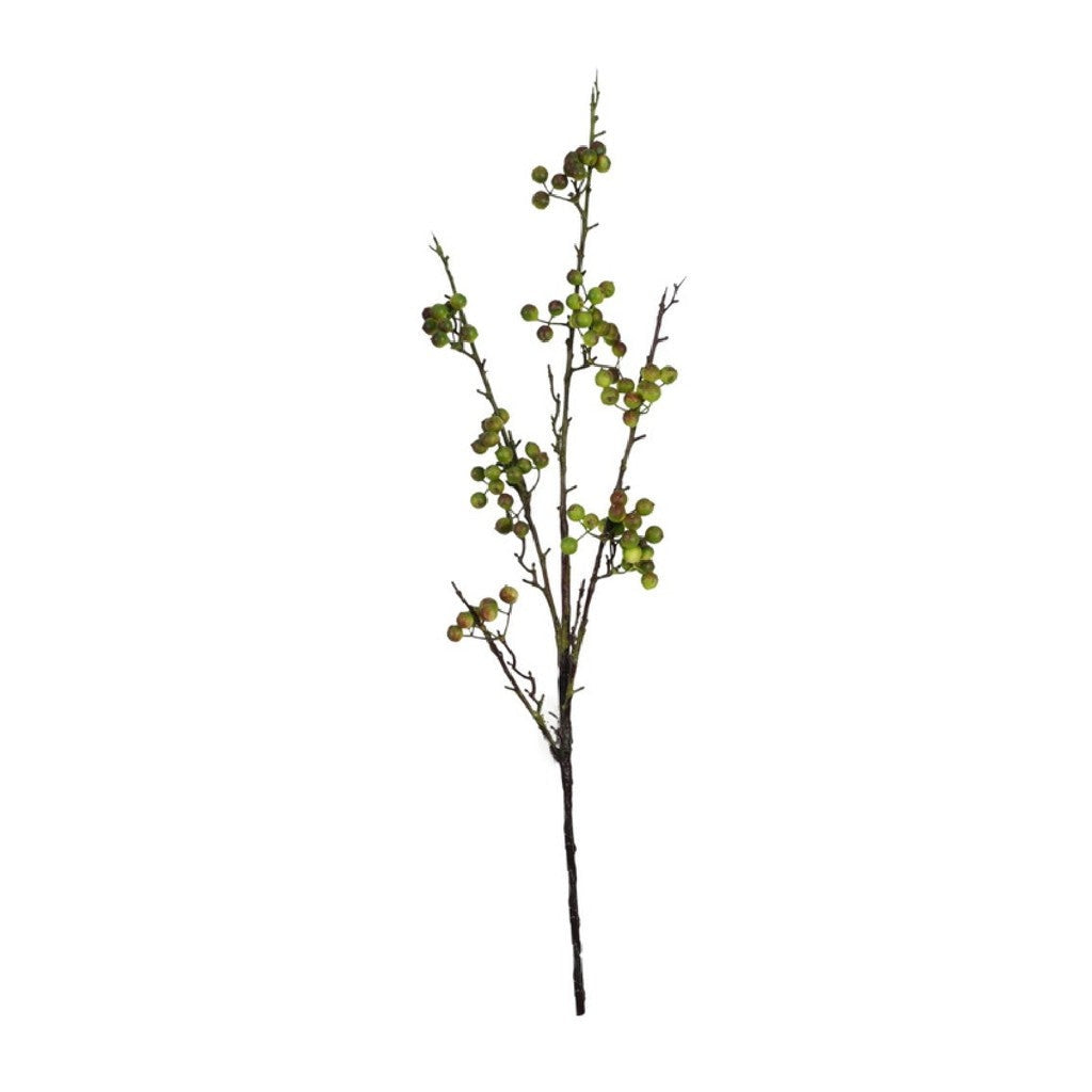Flower Systems tall branch with green berry clusters, artificial, on white