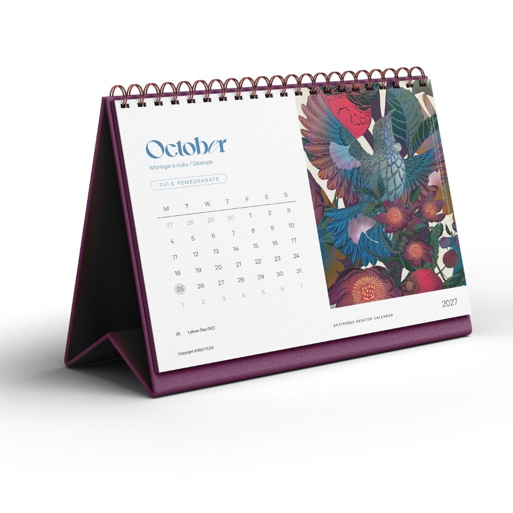 FLOX Antipodes 2027 desktop calendar, October page