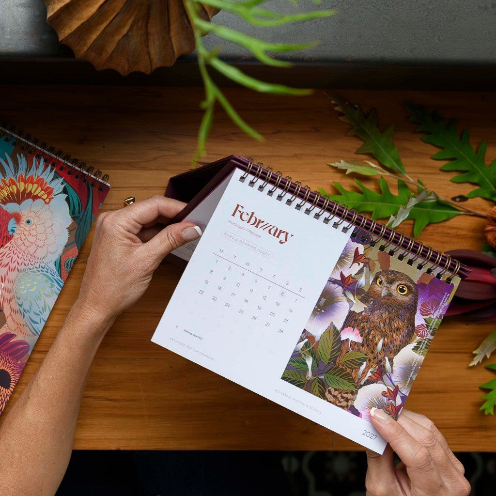 FLOX Antipodes 2027 desktop calendar, February page