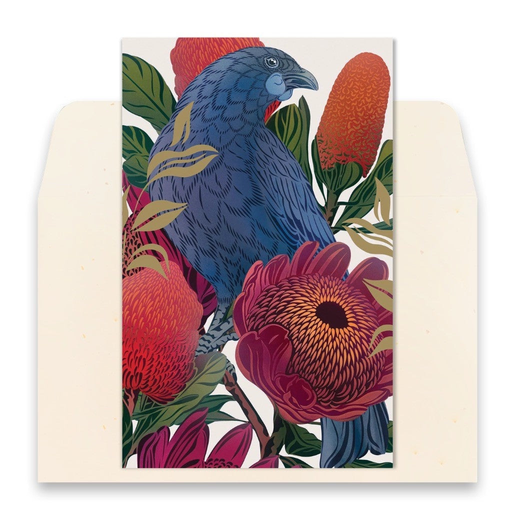 FLOX Kōkako & Banksia greeting card front with envelope