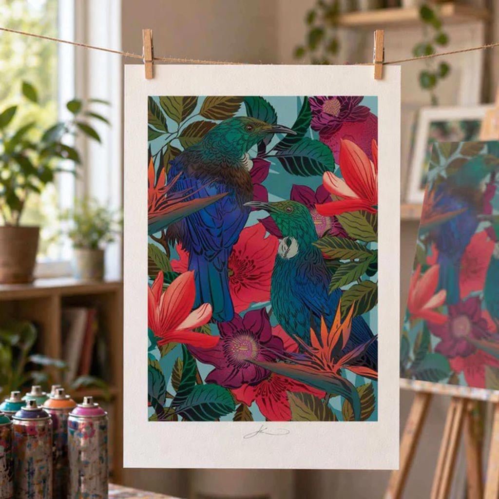 Flox | Tūi in Bloom - Signed Print (Limited Edition) - Cove. Beach Essentials
