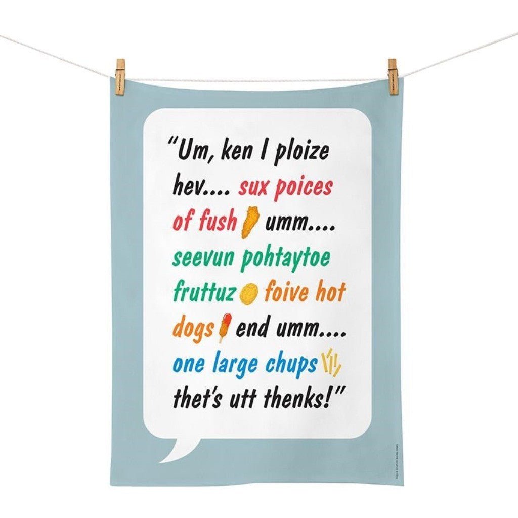 Glenn Jones - Fush & Chups Tea Towel - Cove. Beach Essentials