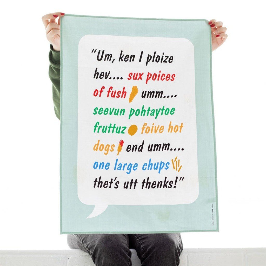 Glenn Jones - Fush & Chups Tea Towel - Cove. Beach Essentials