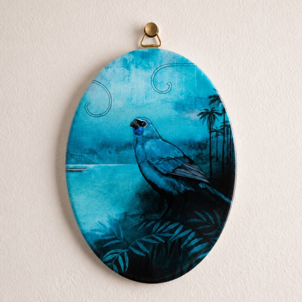 Kathryn Furniss Kōkako art tile hanging on a wall