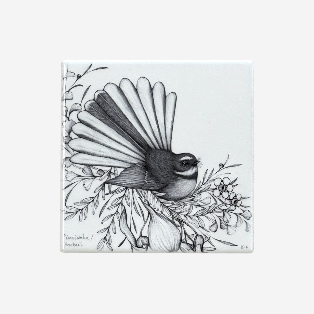 Katy Hayward | Square Coaster - Piwakawaka/Fantail - Cove. Beach Essentials