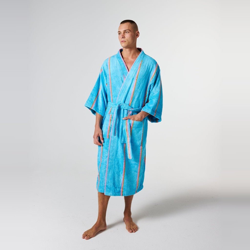Kip & Co | Aegean Stripe Bamboo Terry Bath Robe - Cove. Beach Essentials