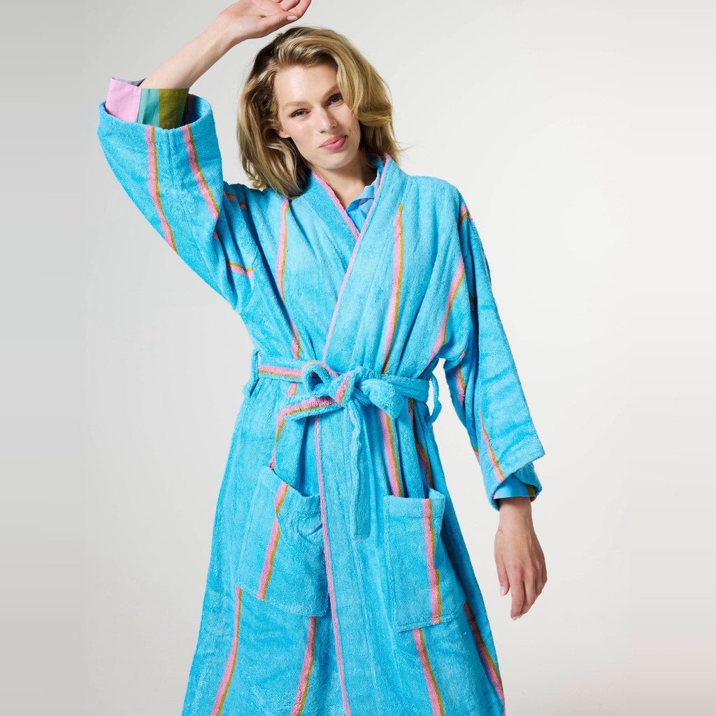 Kip & Co | Aegean Stripe Bamboo Terry Bath Robe - Cove. Beach Essentials