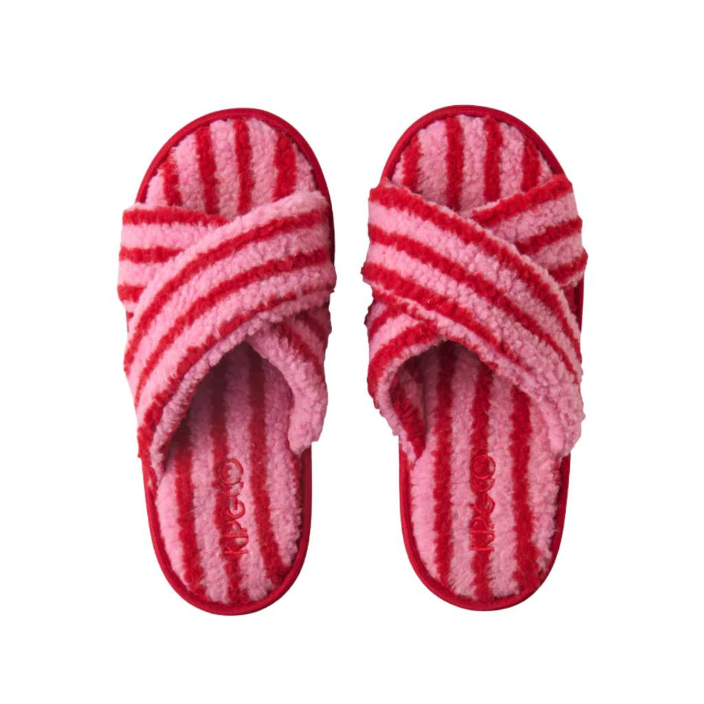 Kip & Co | Candy Stripe Sherpa Adult Slippers - Cove. Beach Essentials