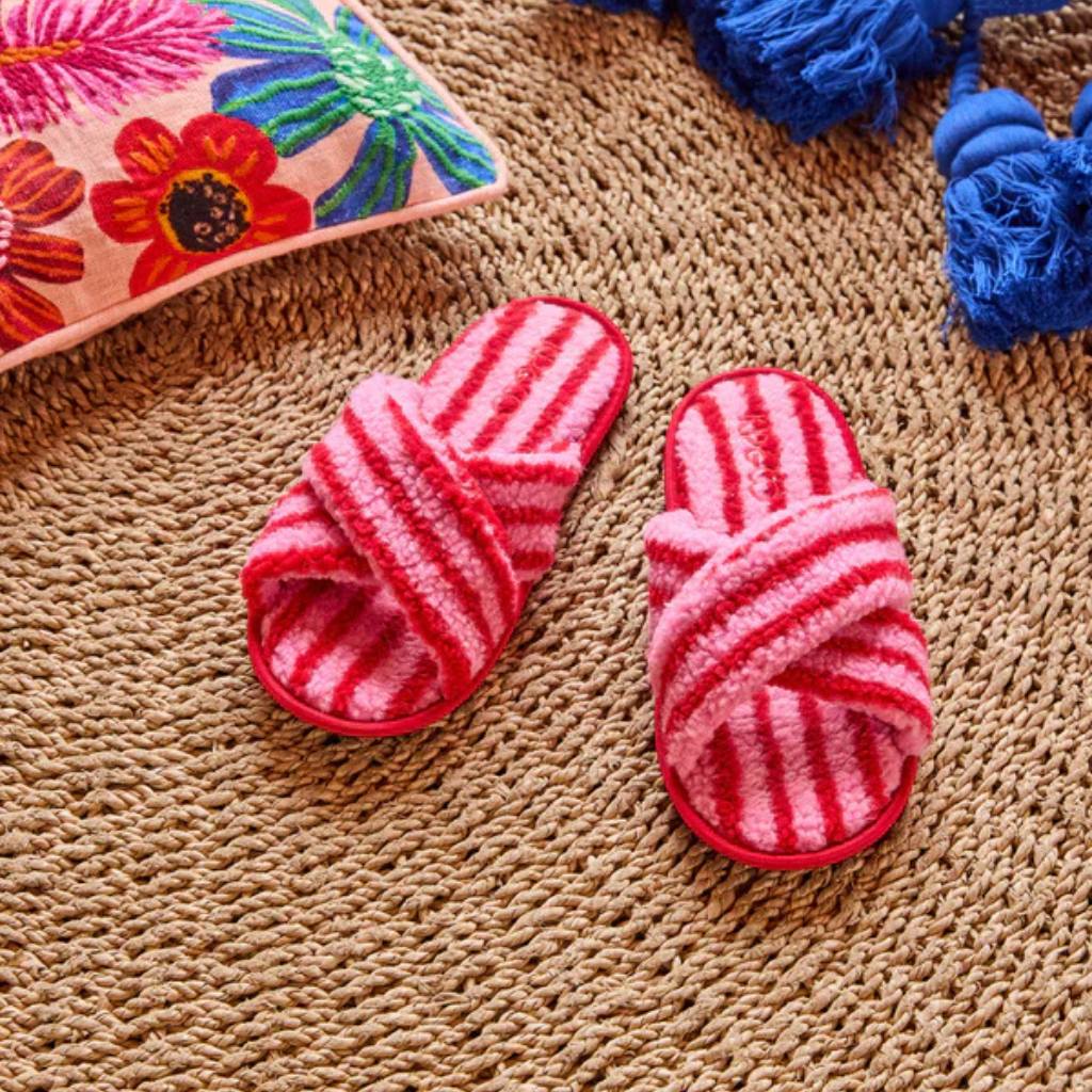 Kip & Co | Candy Stripe Sherpa Adult Slippers - Cove. Beach Essentials