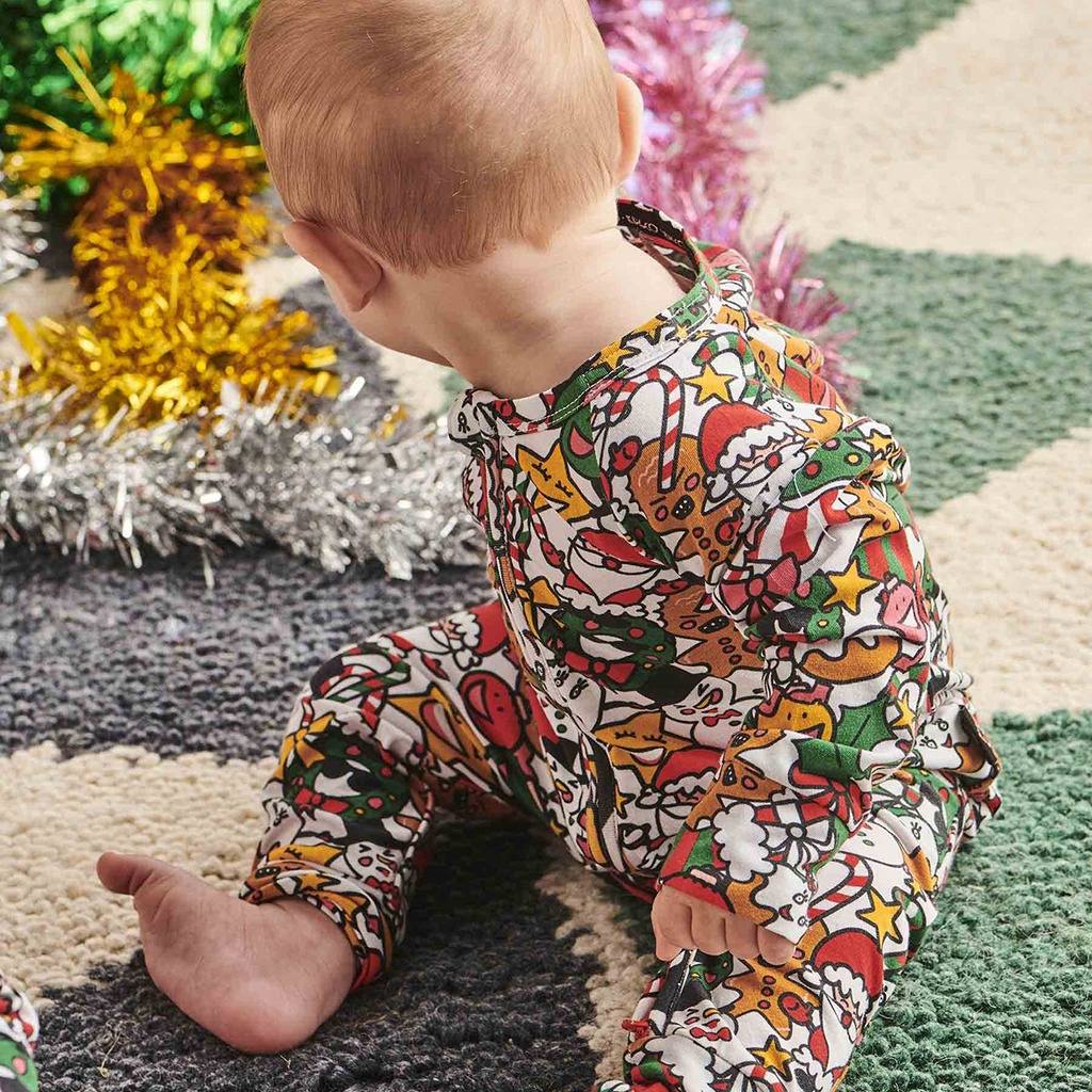 Kip & Co Christmas Party Organic Long Sleeve Zip Romper - Cove. Beach Essentials